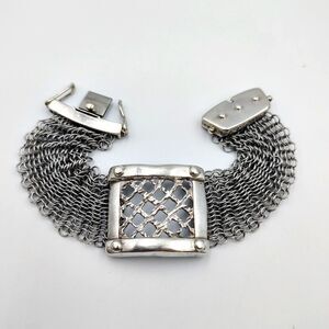 SALAT Vintage Sterling Silver 925 Chunky Wide Mesh Bracelet 7" 37.7 gr